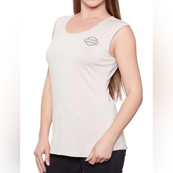 NWOT Harley-Davidson® Ride Proud Embellished Cream Scoop Neck Tank size Medium - Picture 3 of 6